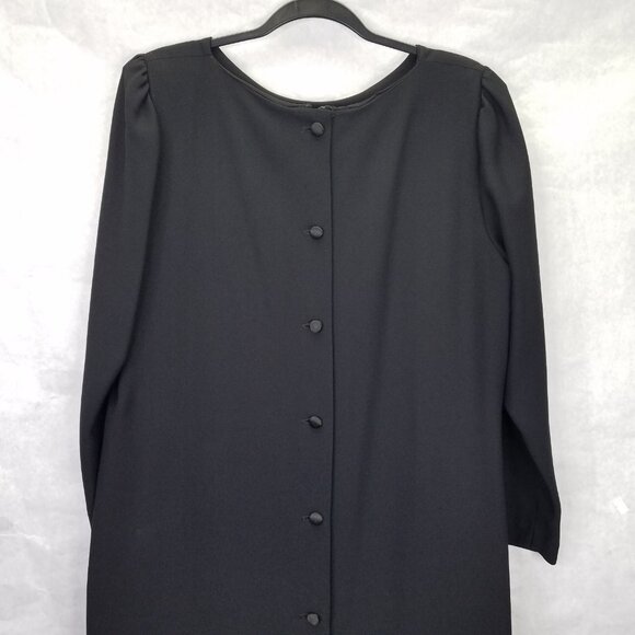 Vtg Nat Kaplan Couture Shift Dress 14 Black Long Sleeve Layered Ribbon Bow 80's - Picture 9 of 16